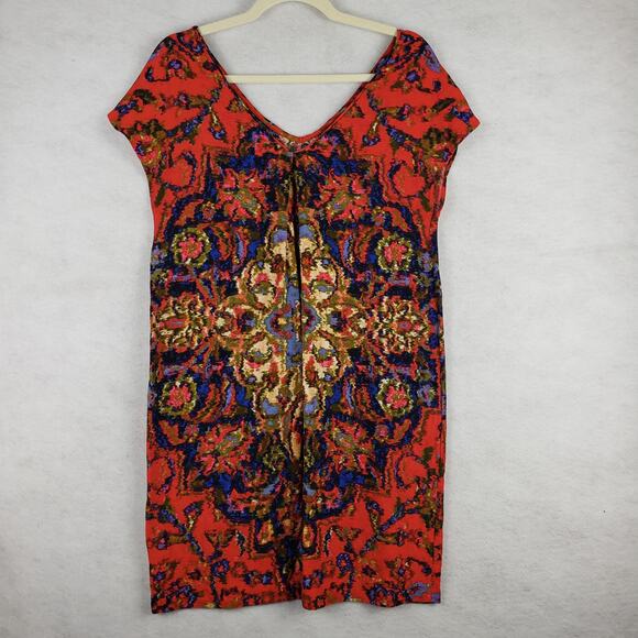 Anthropologie Maeve Size M Colorful Medallion Shift Mini Dress Orange Indie Boho - Picture 4 of 8